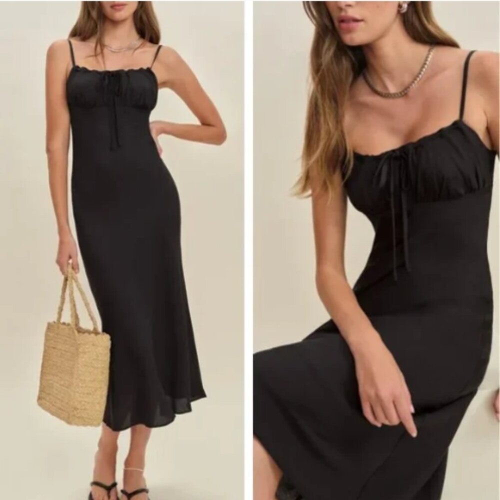 NWT | Reformation Camira Dress - Black Slip French | Black | 6